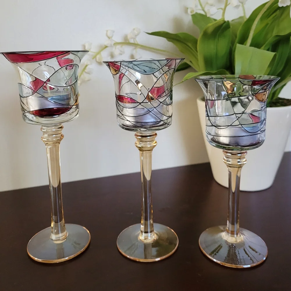 Glass candle holders lot of 3